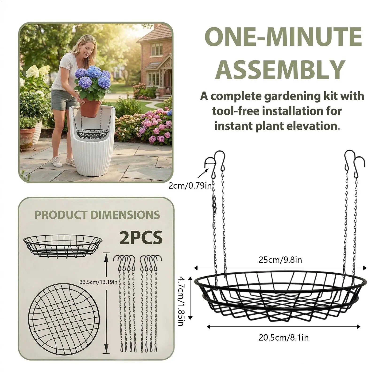 Adjustable Planter Insert with Hooks 2 Pieces Heavy Duty Metal Adjustable Flower Pot Filler Riser for Indoor Outdoor Home Office Zpaxo