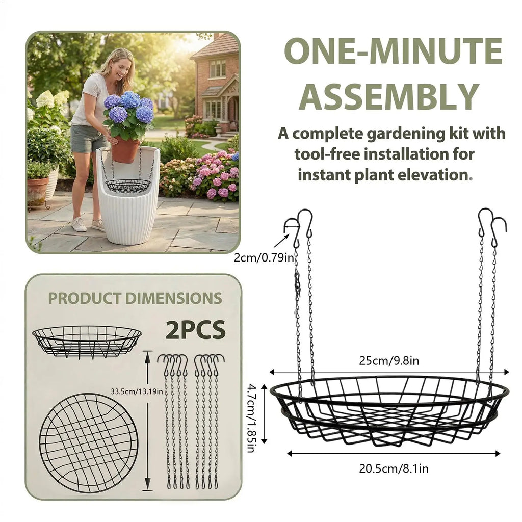 Adjustable Planter Insert with Hooks 2 Pieces Heavy Duty Metal Adjustable Flower Pot Filler Riser for Indoor Outdoor Home Office Zpaxo