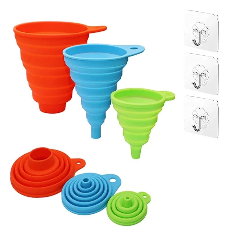 Silicone Collapsible Funnel Set – 3-Pack Foldable Kitchen Funnels