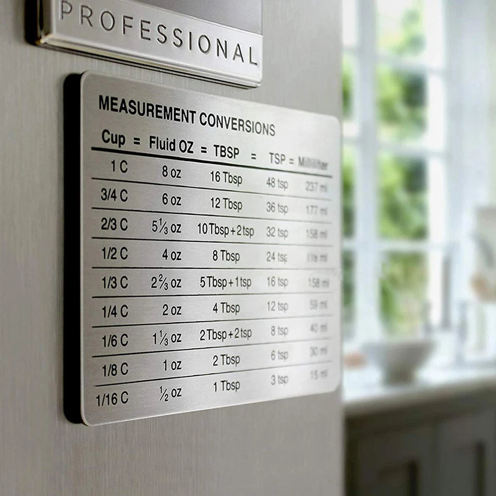 Measurement Conversion Refrigerator Magnet Stainless Steel Scale Plate Refrigerator Magnet for Cups Fluid Oz Milliliters Kitchen Zpaxo