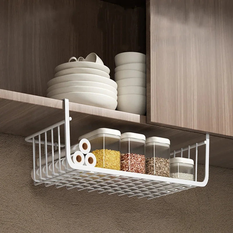 1pcs Portable Metal Iron Kitchen Shelf Under Table Hanging Net Basket Multifunctional Book Storage Rack Home Offices Organizer Zpaxo
