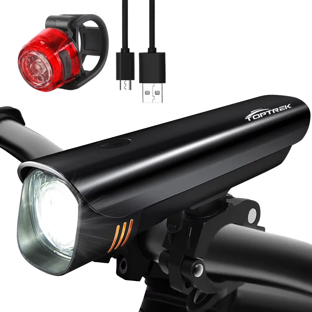 Toptrek Bicycle Light IPX5 Waterproof LED Bike Headlight Cycle Flashlight Handlebar USB Charging MTB Road Cycling Light Sets Zpaxo LF04