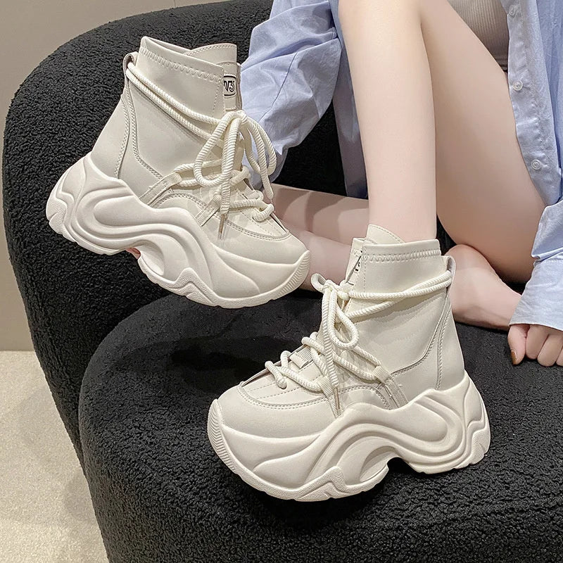 Women's Autumn Winter Ankle Leather Boots Heel Motorcycle Thick Sole Zpaxo