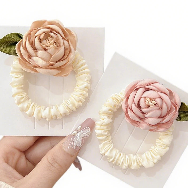 Flower Hair Scrunchies for Women – No-Slip Ponytail Holders