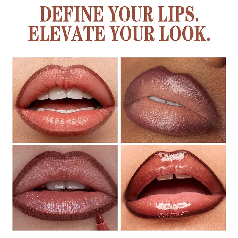 12-Color Matte Fine Glitter Lipstick Pencil Long Lasting Waterproof Non-Stick Lipliner Crayon Velvet Lip Contour Smooth Makeup Zpaxo
