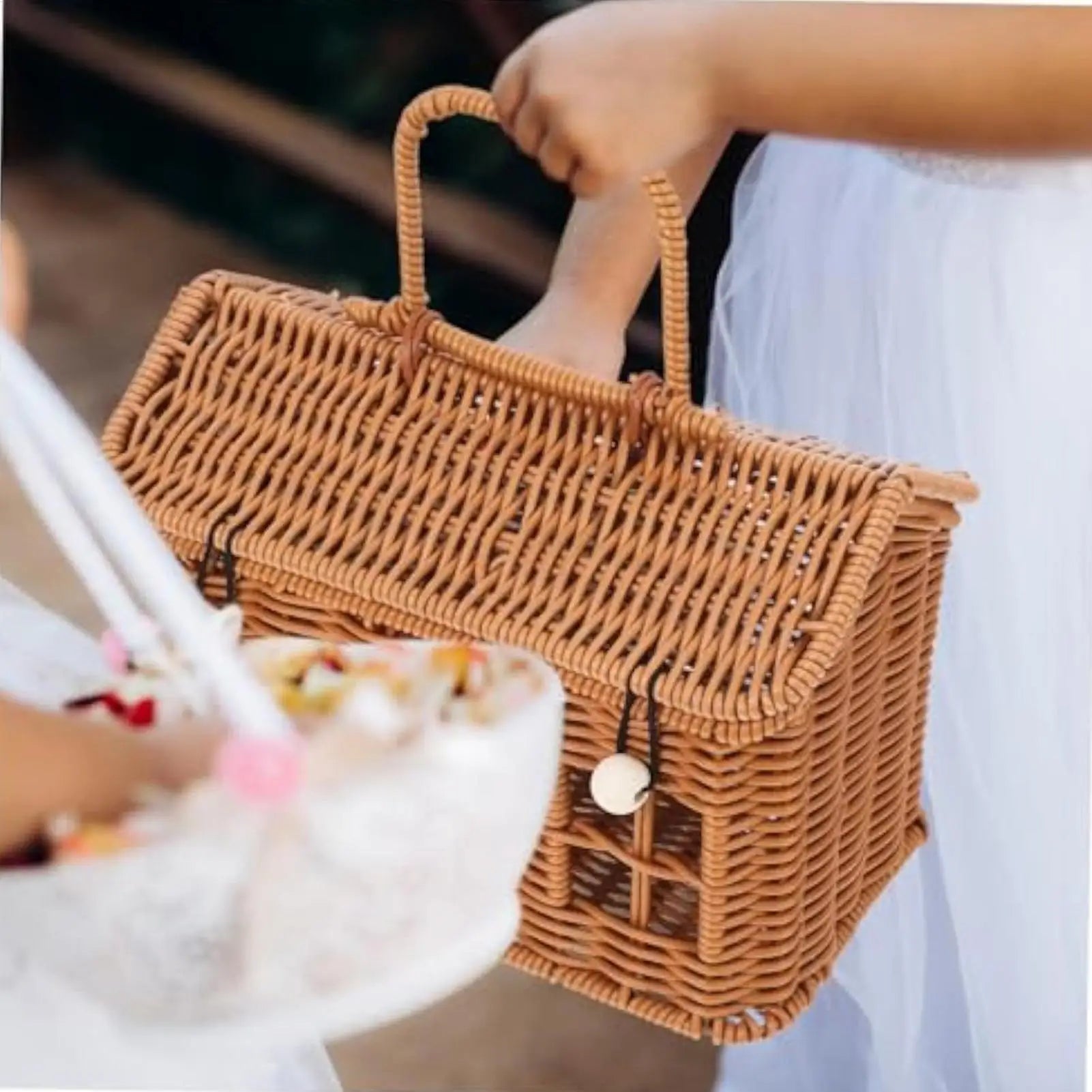 Rattan Storage Basket House Shape Lid Organizer Box Home Closet