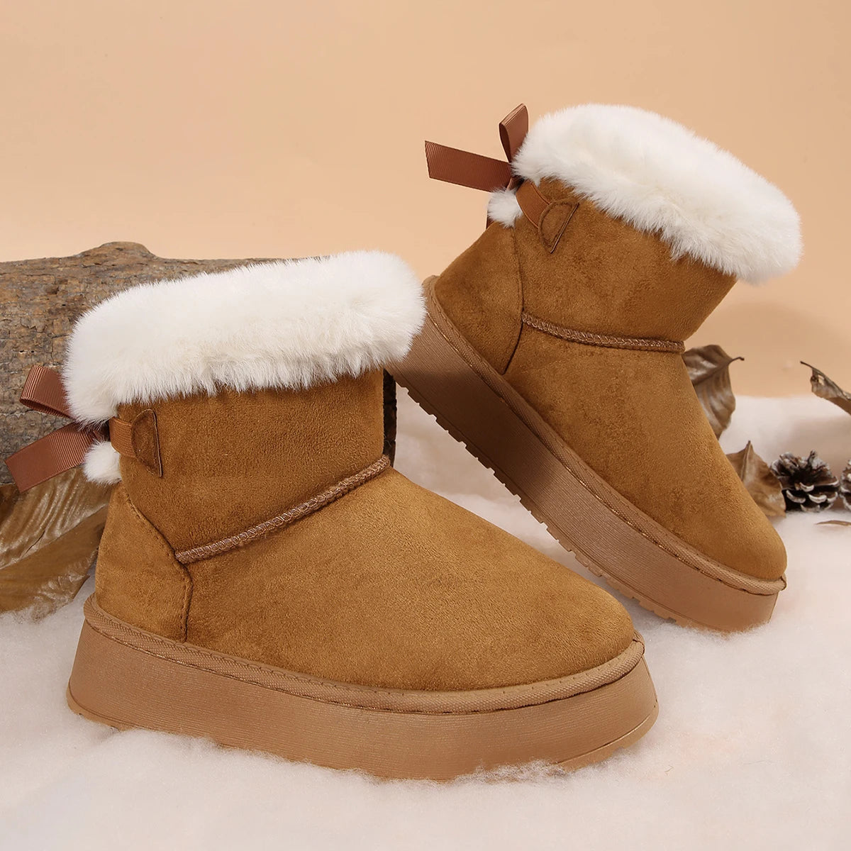 Large Fleece Lined Thick Bottom Snow Boots Women's Warm Short
