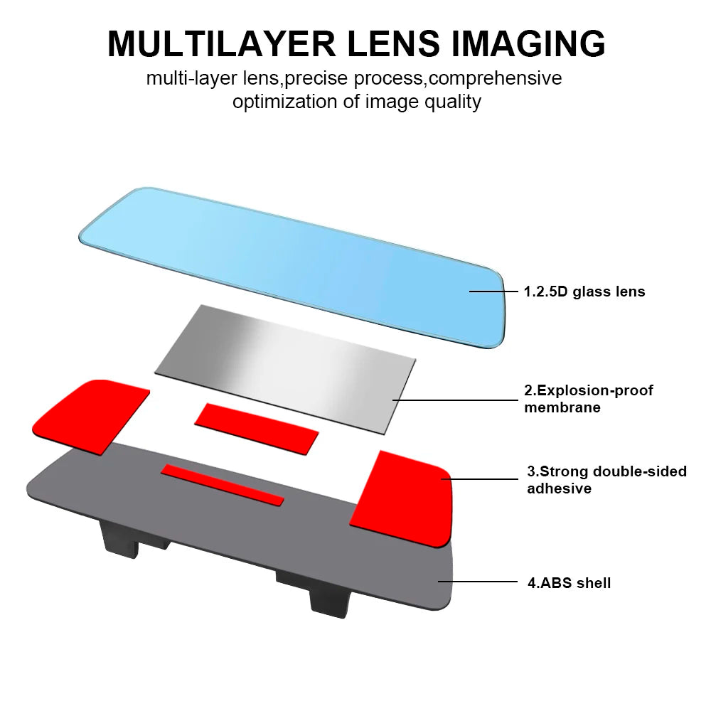 2 5D Full Creen HD Glass Car Interior Rear View Mirror 3000R Micro