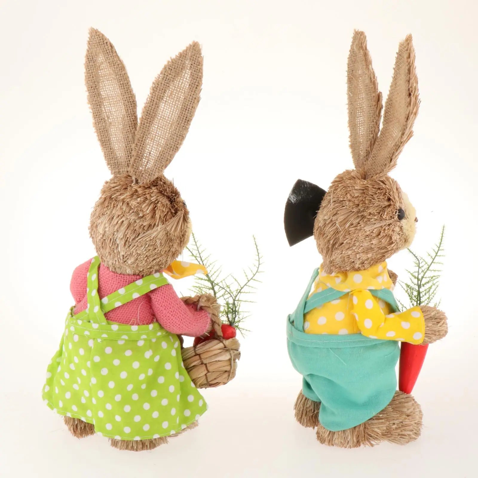 2x Artificial Straw Rabbit Souvenir Bunny Figurine Easter Straw Bunny Ornaments for Easter Holiday Party Household Decoration Zpaxo