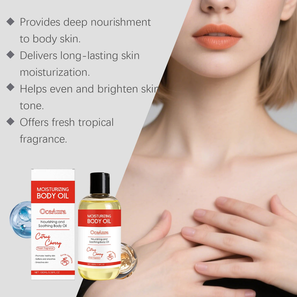 Citrus Cherry Body Oil Vitamin C Brightening & Nourishing Dry Skin Moisturizer Lightweight Hydration for All Skin Types Gift Set Zpaxo