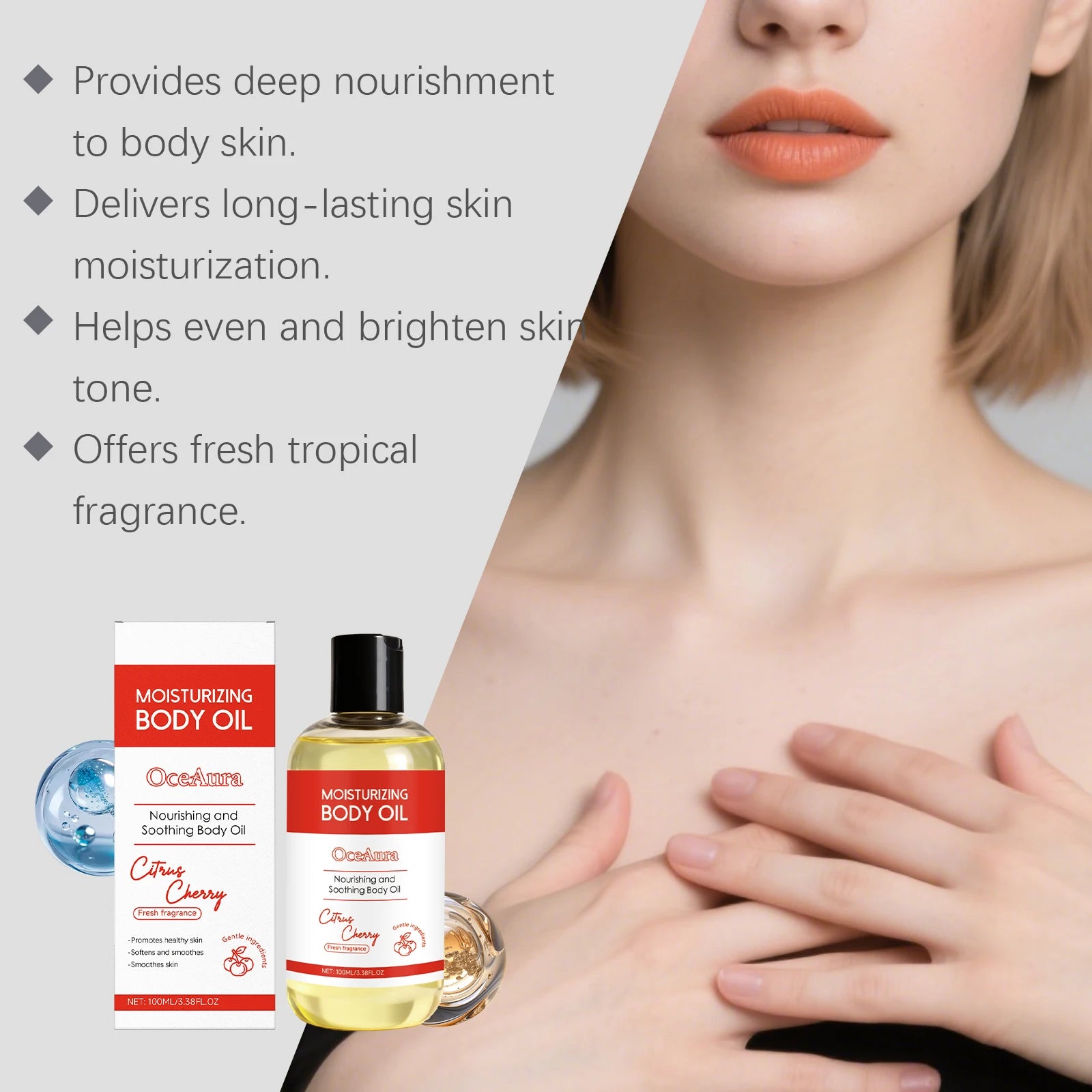 Citrus Cherry Body Oil Vitamin C Brightening & Nourishing Dry Skin Moisturizer Lightweight Hydration for All Skin Types Gift Set Zpaxo
