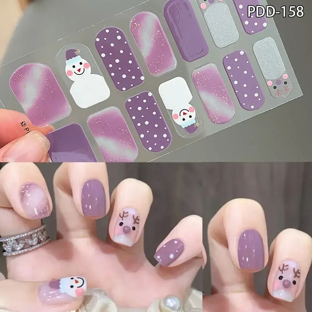 14Strips Gel Nail Stickers Full Cover Floristic Art Semi Cured Polish