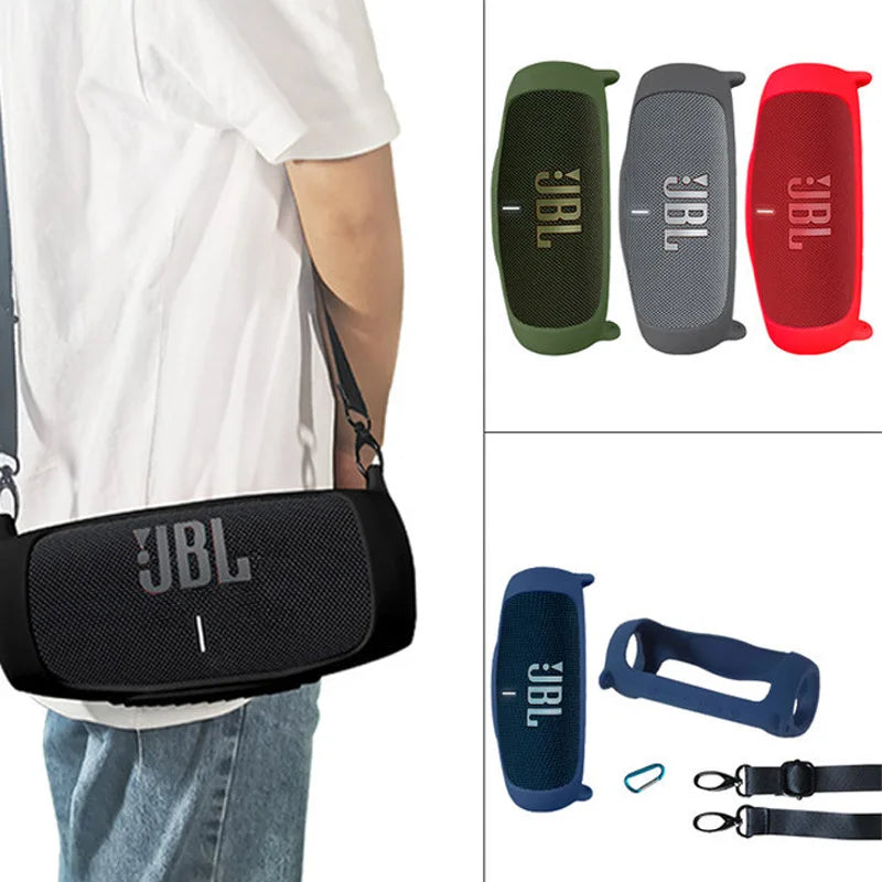 New Bluetooth Speaker Case Soft Silicone Cover Skin With Strap Carabiner for JBL Charge 5 Wireless Bluetooth Speaker Bag Zpaxo