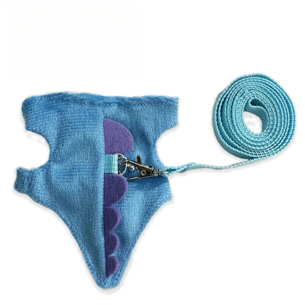 Ferret towing rope vest style adjustable pet rope cute dinosaur shape with bell for outdoor mouse walking rope Zpaxo Blue