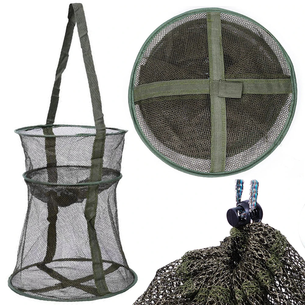 Mesh Fishing Cage Folding Fish Net Round Collapsible Trap Foldable