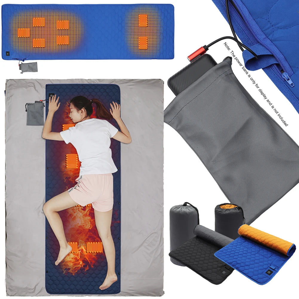 USB Heating Sleeping Mat 7 Zones Heated Mattress Adjustable Temperature Electric Heating Pad for Outdoor Camping Tent Mat Zpaxo