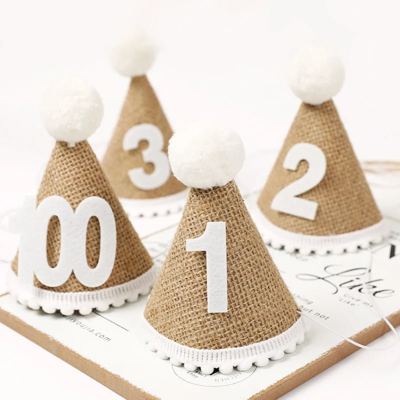 First Birthday Hat Crown Burlap Cap Kids Boy Girl Newborn 1st 2rd 3th