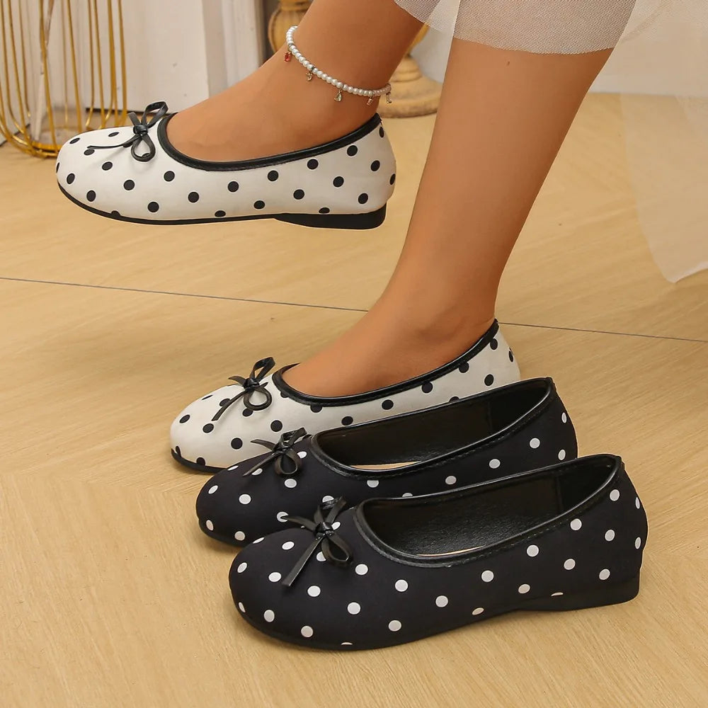 Spring Polka Dot Women's Ballet Flat Shoes Comfortable Round Head