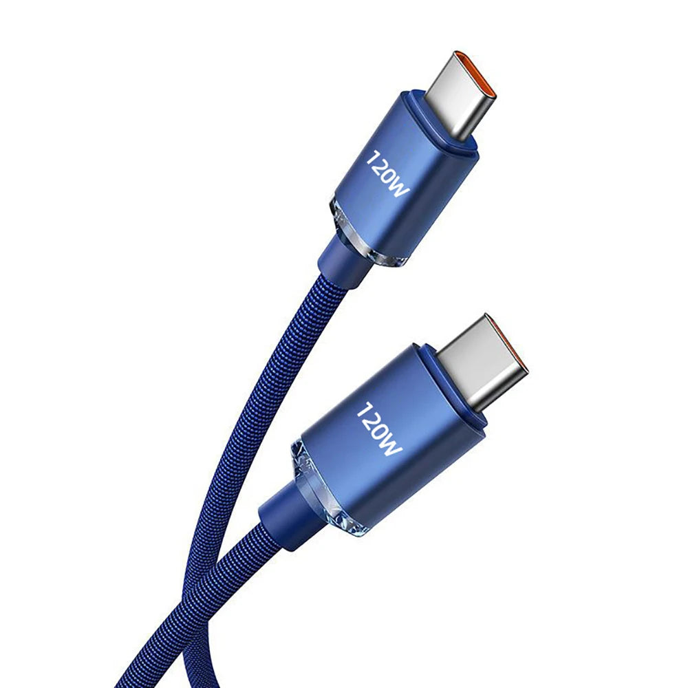 120W 7A Type C to Type C Cable For Iphone 16 Xiaomi Oneplus Mobile Phone Fast Charge USB C Cable Type C Quick Data Charger Cords Zpaxo Blue 2m