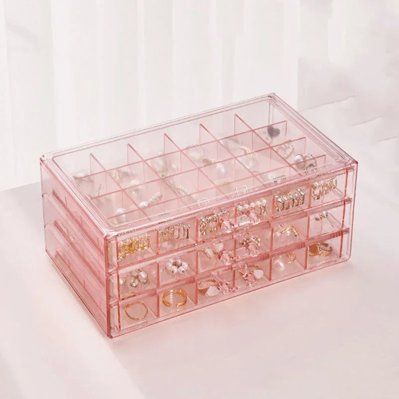 Jewellery Storage Box Transparent Three Layers Large Capacity Ring