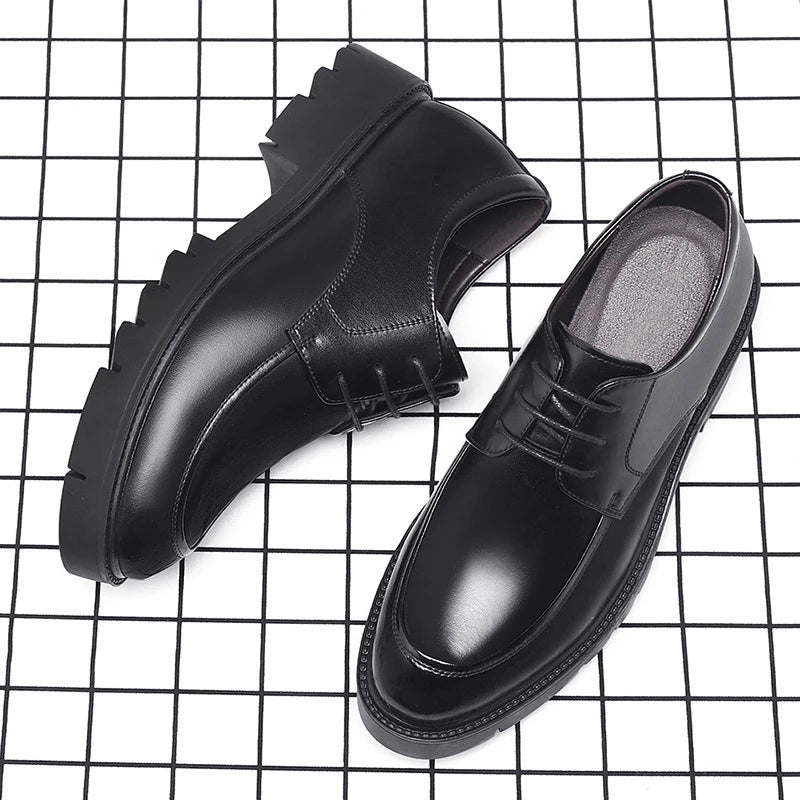 Mens Black Perforated Leather Dress Shoes Thick Lug Sole Lace Up Zpaxo