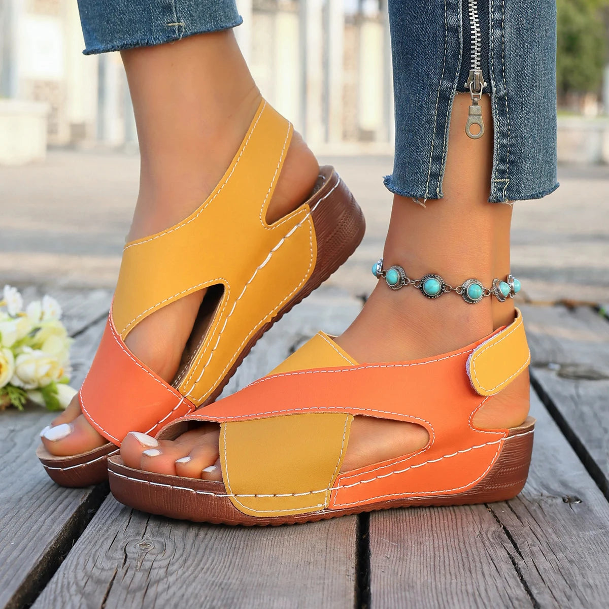 Women Platform Sandals Summer Mix Color Sandals Luxury Designer Shoes for Women Casual Beach Lightweight Shoes Zapatos De Mujer Zpaxo Yellow orange 38