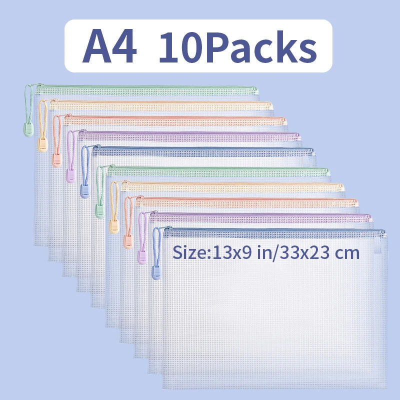 5- Multipurpose Mesh Zipper Pouch A5 Document Bag A4 File Folders Zpaxo A4 10pcs