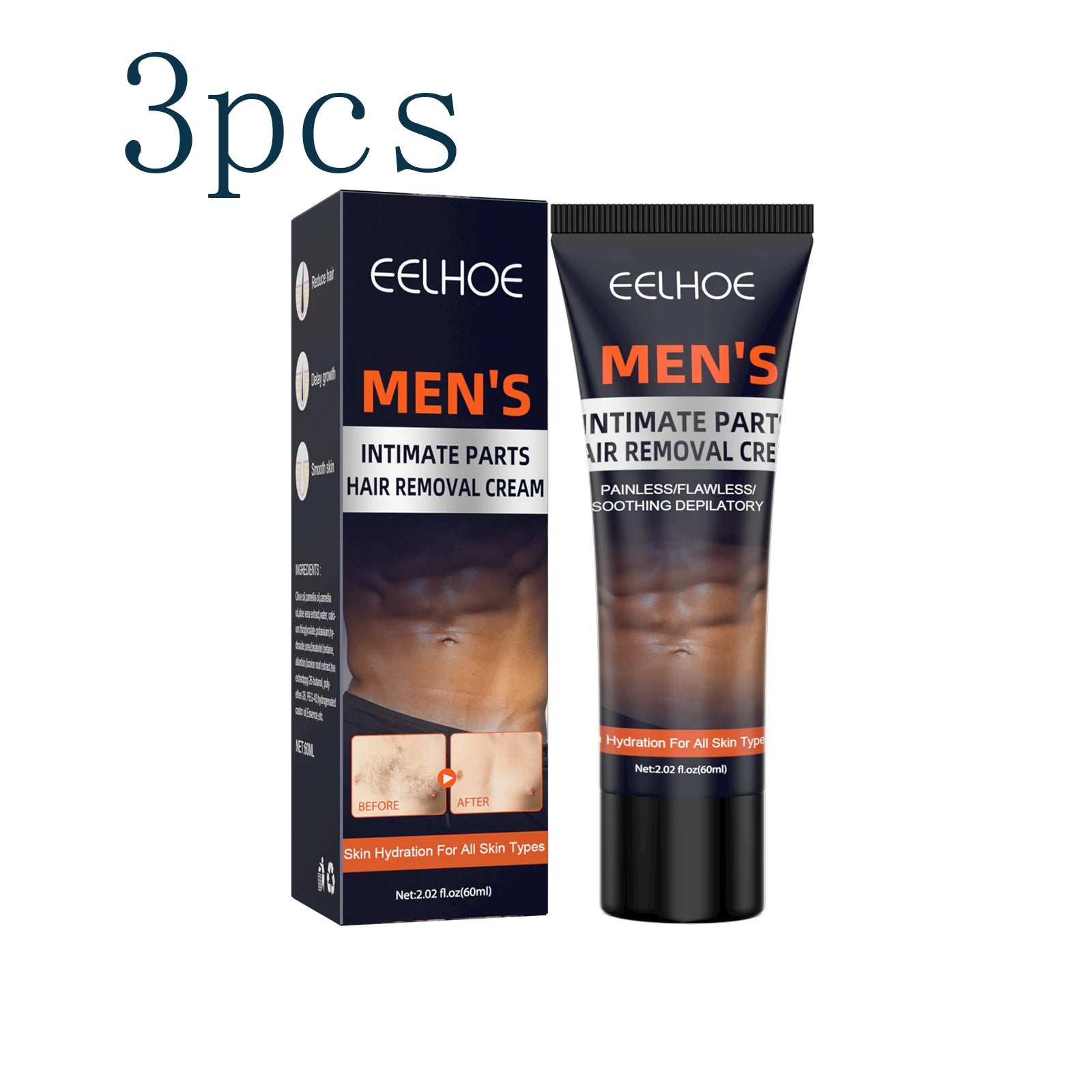 Men's Hair Removal Cream, Gentle & Non-Irritating, For Chest, Armpit & Leg Hair, Smooth Full-Body Hair Removal Cream for Men Zpaxo 3pcs