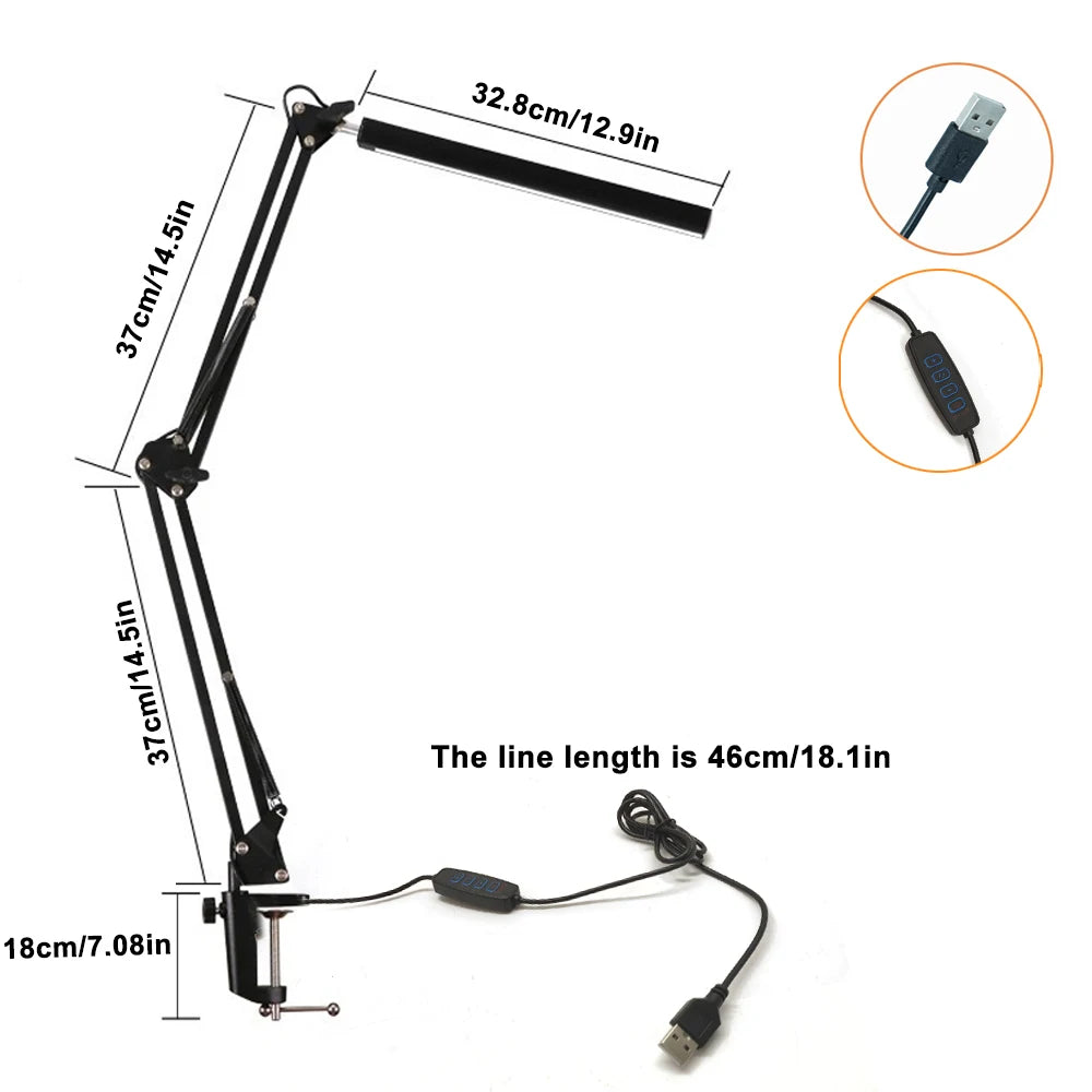 LED Eye-care Desk Lamp 10 Brightness Level 3 Lighting Modes Flexible Gooseneck Work Study Table Lamp with Clamp USB PC Desk Lamp Zpaxo Single-Head C Black