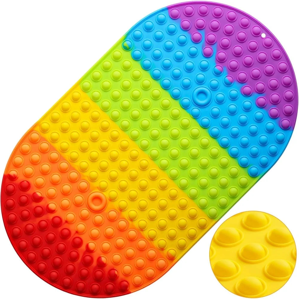 Silicone Non-slip Bath Mat Oval Dark Rainbow Soft Machine-washable Zpaxo Deep Rainbow Color 690MMx390MM