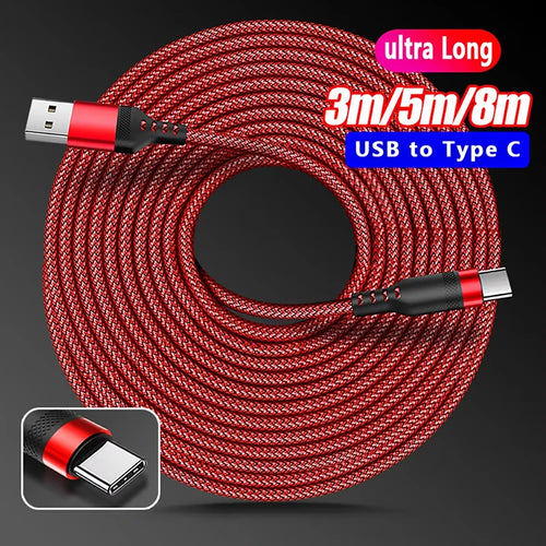 1/2/3/5/8m Extended 6A Super Fast Charging Extra Long Charging Cable USB Type C For iPhone Samsung Fully Compatible Data Cable Zpaxo