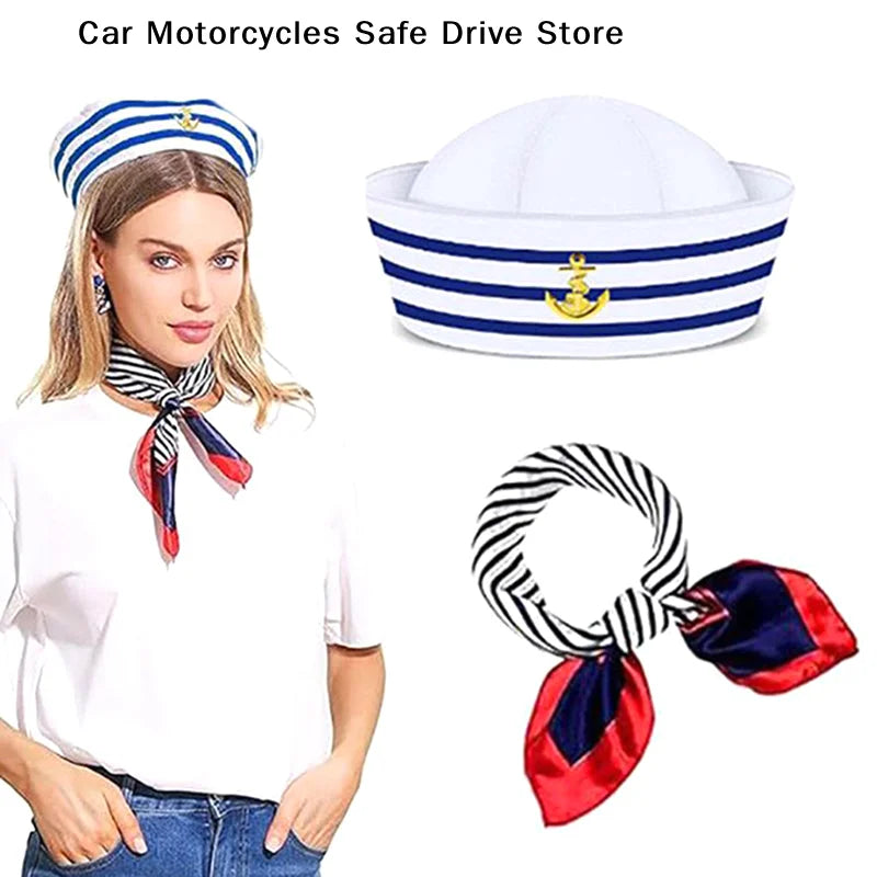 Fashion Boat Costume Yacht Captain Hat Scarf Navy Blue Sailor Ship
