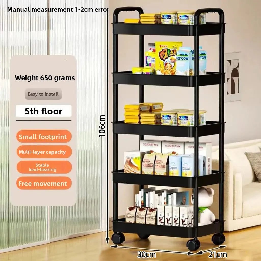 5-layer Kitchen Storage Shelf,mobile Trolley,floor Standing Multi-layer Storage Rack,For Bookshelf,snacks, fruits and Vegetables Zpaxo As showen