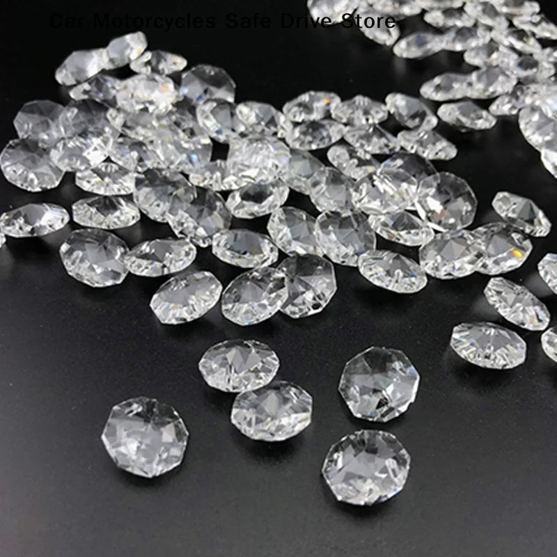12- Clear Crystal Octagonal Loose Beads 2 Holes Chandelier Lamp Parts Zpaxo