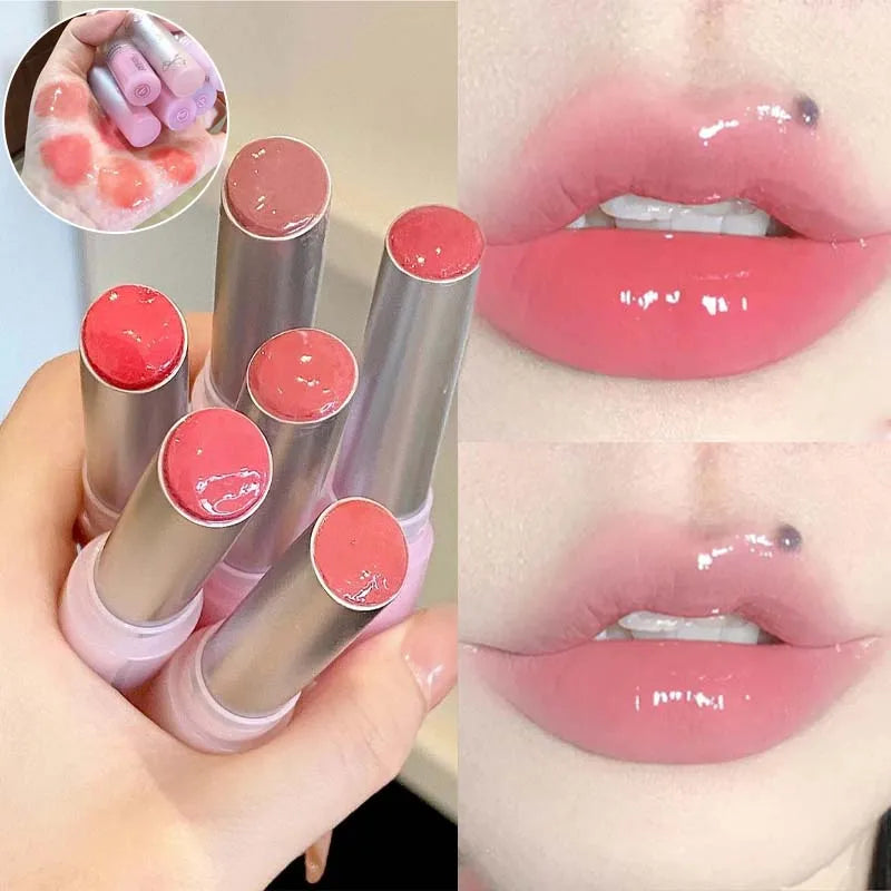 Mirror Glass Solid Lip Gloss Water Light Round Tube Lasting