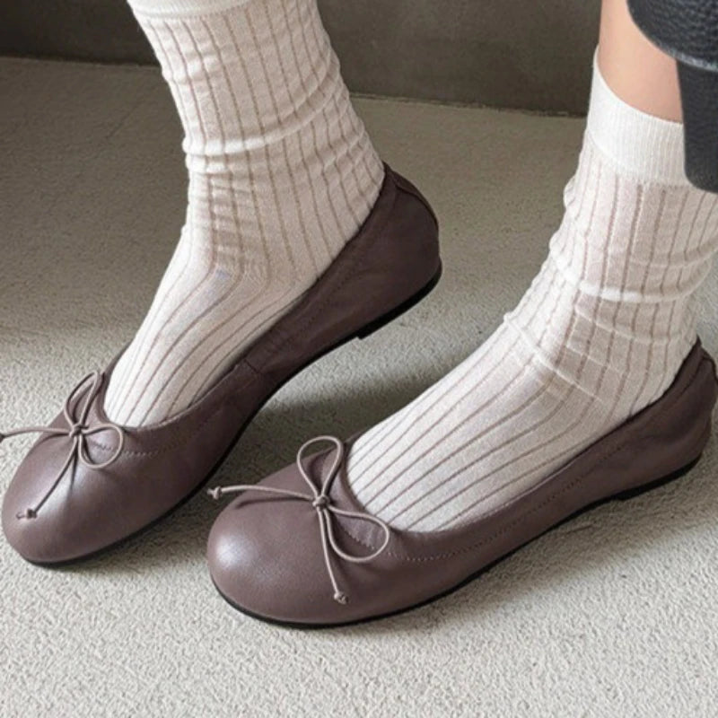 Women's Solid Comfortable Bow Embellishment Single Shoes Spring Zpaxo Brown 35