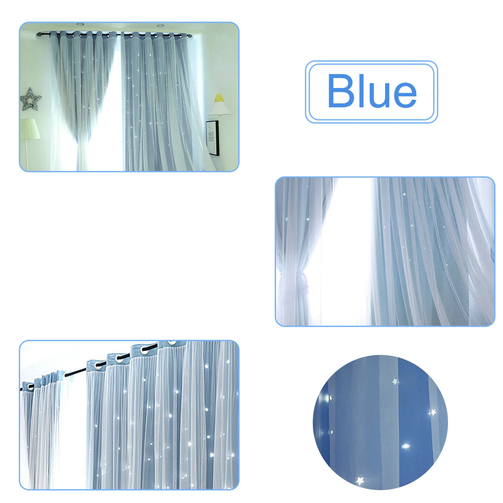 Tulle Blackout Curtains Hollow Star Modern Style Living Room Bedroom Chiffon Window Voiles Tulle Blinds Finished Drapes Kitchen Zpaxo