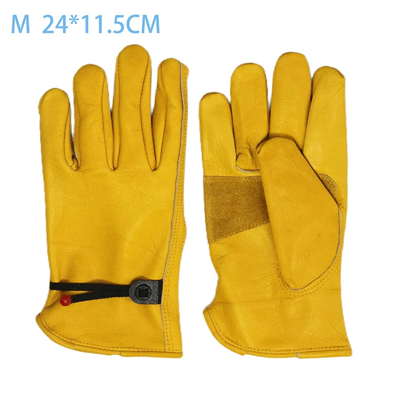 1 Pair Leather Work Gloves Soft Cowhide Welding Security Protection Gloves Workers Mechanic Driver Hunting Driving Garden Glove Zpaxo M
