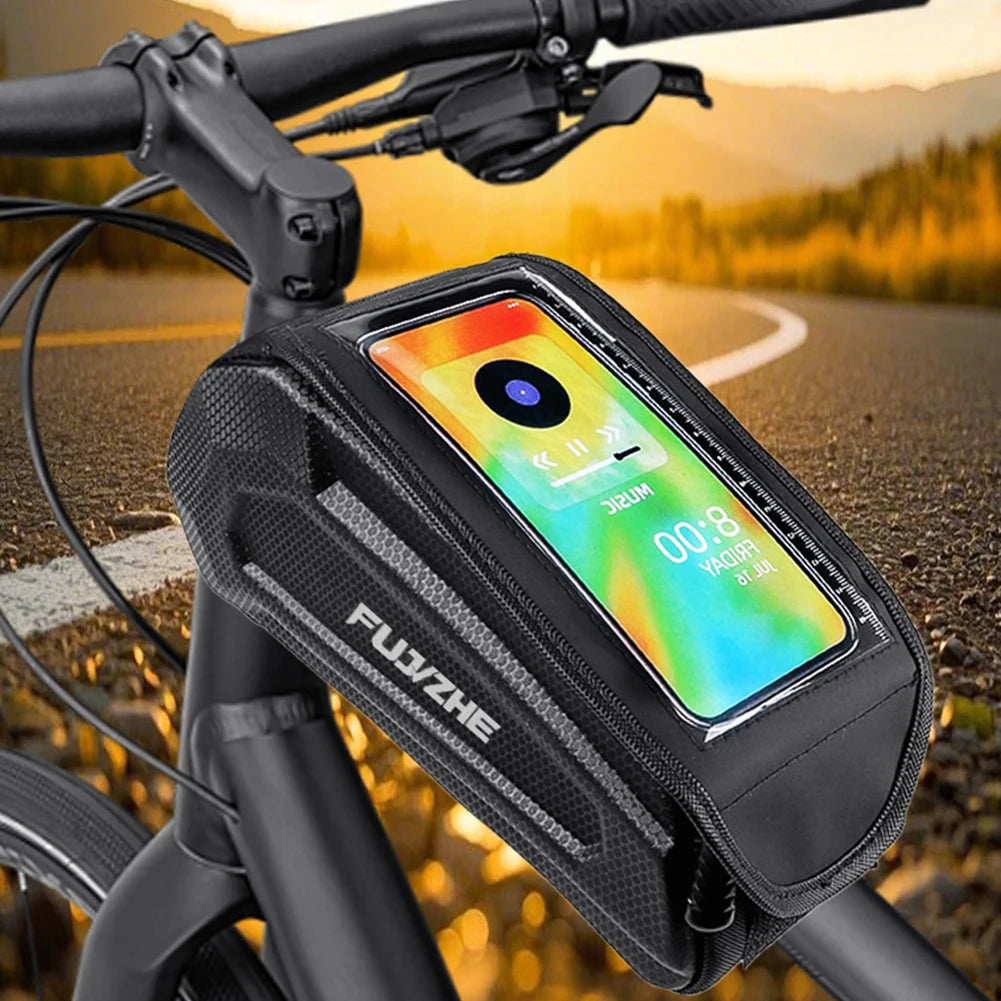 Bike Tube Bag Hard Shell Front Frame Touch Screen Phone Pouch Road