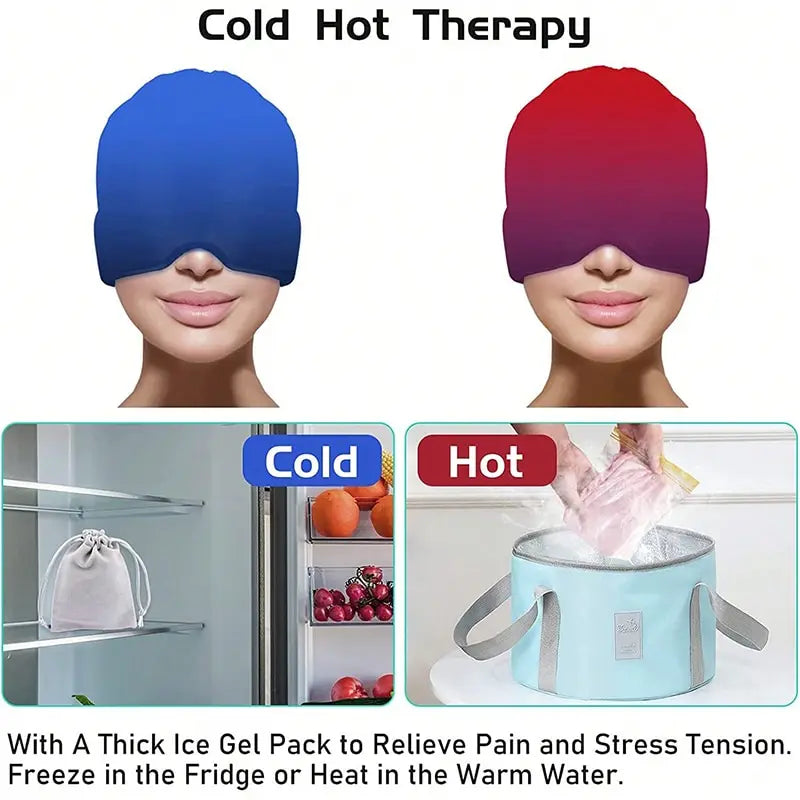 Gel Ice Headache Migraine Relief Hat Cold Compress Therapy Cap Ice Head Wrap Pack Eye Mask For Pressure Relieve Pain Ice Hat Zpaxo
