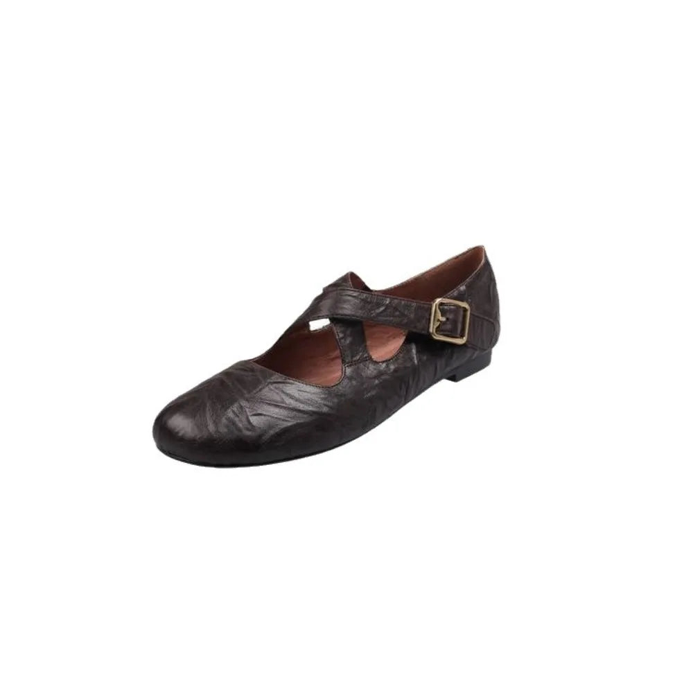 2025 Spring Women's Leopard Horsehair Narrow Band Cross Strap Flats