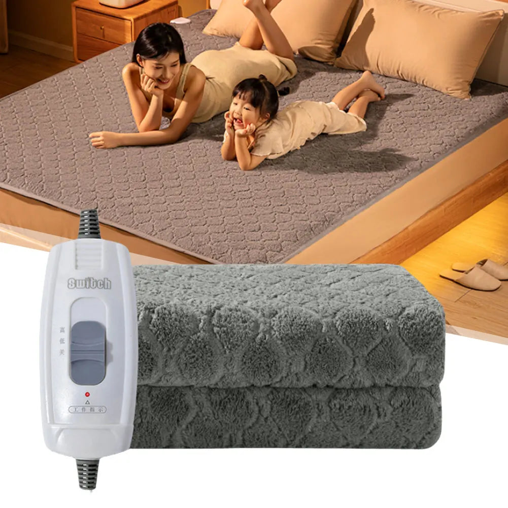 1.5M Plush Electric Blanket Winter Warm Throw Velvet Body Warmer Thermal Blanket Heated Mat Grey Electric Heating Pad for Bed Zpaxo