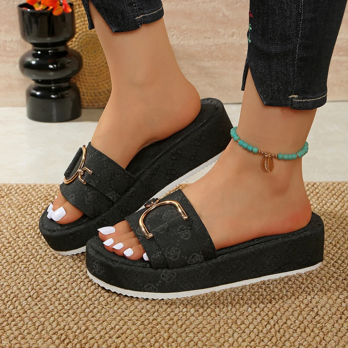 Women Platform Slippers Lightweight Beach Designer Flat Sandals Zpaxo black 38