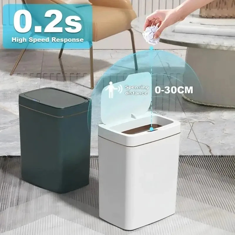 White Touchless Smart Sensor Trash Can Electronic Bathroom Garbage
