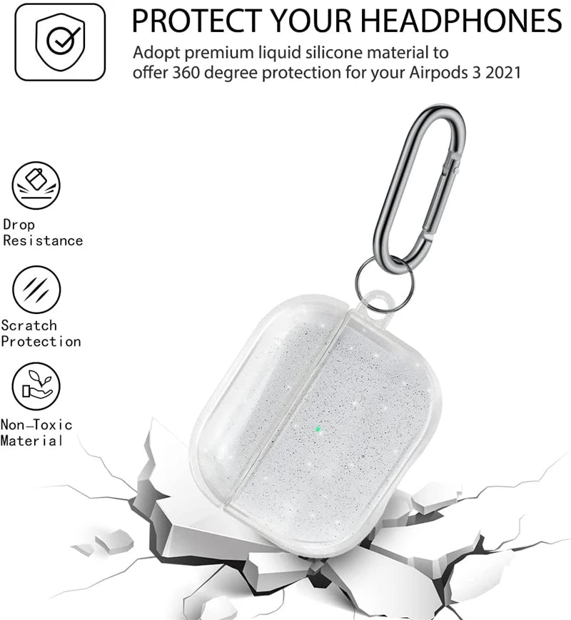 Bling Glitter Clear TPU Earphone Case Keyring Airpods 2 Apple 1st 2nd Zpaxo