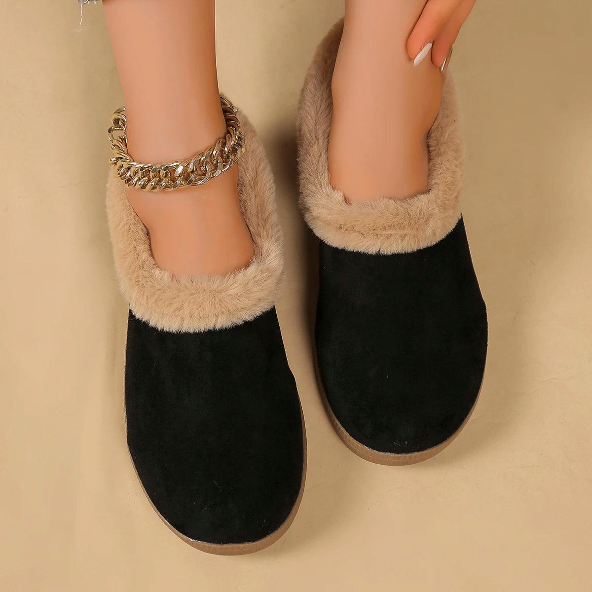 2025 New Women Snow Boots Casual Thick-soled Indoor Shoes Anti-slip Warm Fur Lining Shoes Women Fashion Fluffy Ankle Boots Women Zpaxo black 36