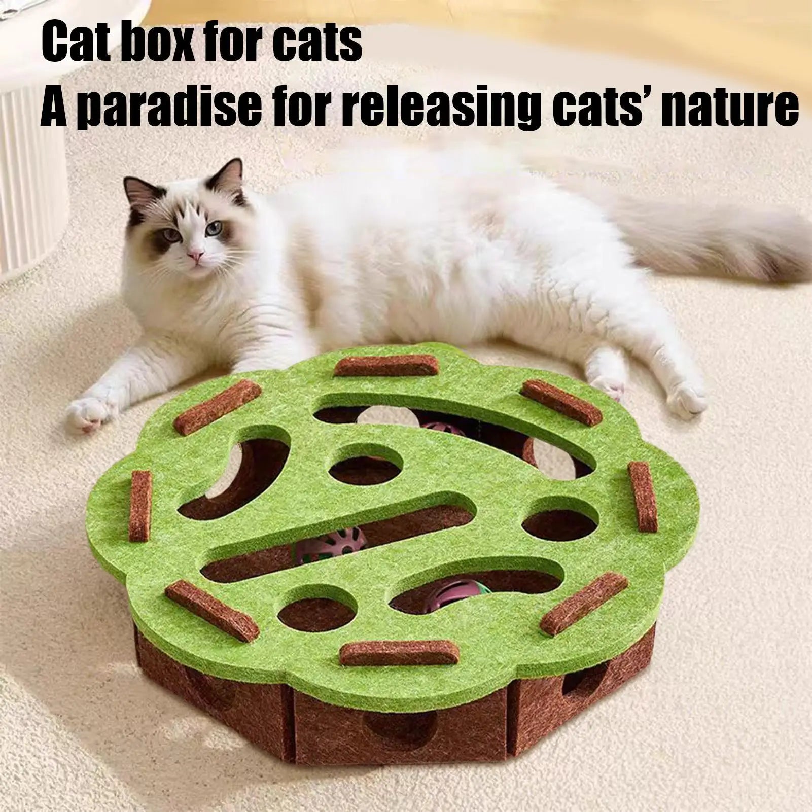 Interactive Cat Toys Felt Puzzle Box Bell Scratching Post Sisal