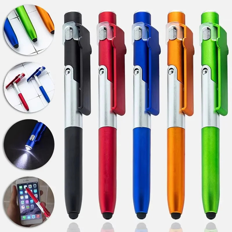 4 In 1 Multifunction Ballpoint Pen Night Reading Stationery With LED Flashlight Folding Phone Holder Touch Pen For Office Worker Zpaxo