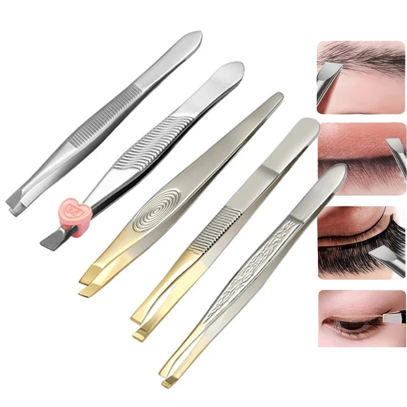 Eyebrow Tweezer Stainless Steel Beauty Clip Slant Tip Flat Trimming