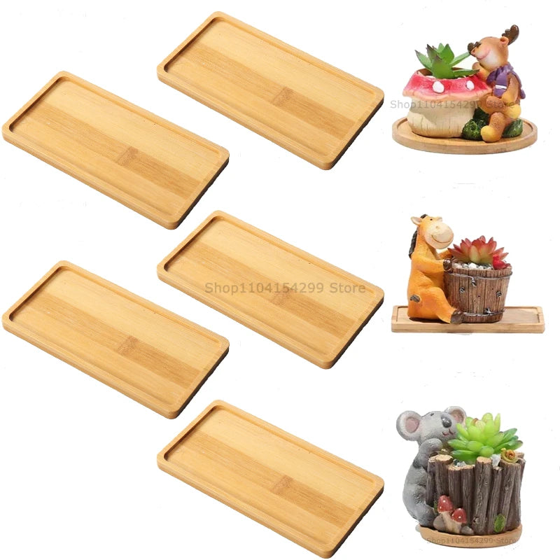 Flower Pot Tray Multi Bamboo Tray Wood Cup Pad Plant Pot Tray for Kitchen Decorative Plate Creative Coaster Coffee Cup Mat Zpaxo Rectangle-5pcs